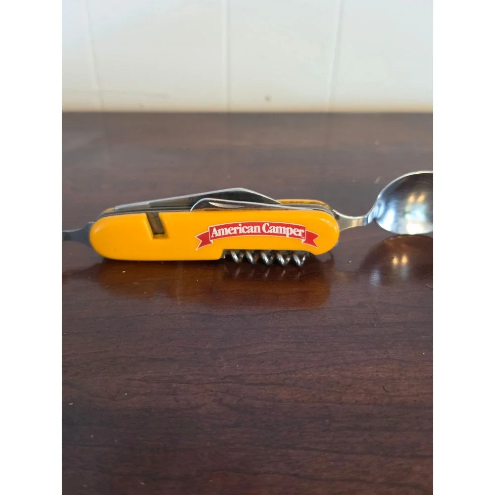 American Camper Multi Tool Hobo Knife Set Yellow Fork Spoon Bottle Opener